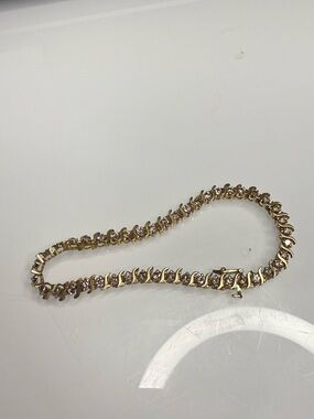 Women’s Vintage 10K Yellow Gold Diamond S Link Tennis Bracelet 7.5” ~9g